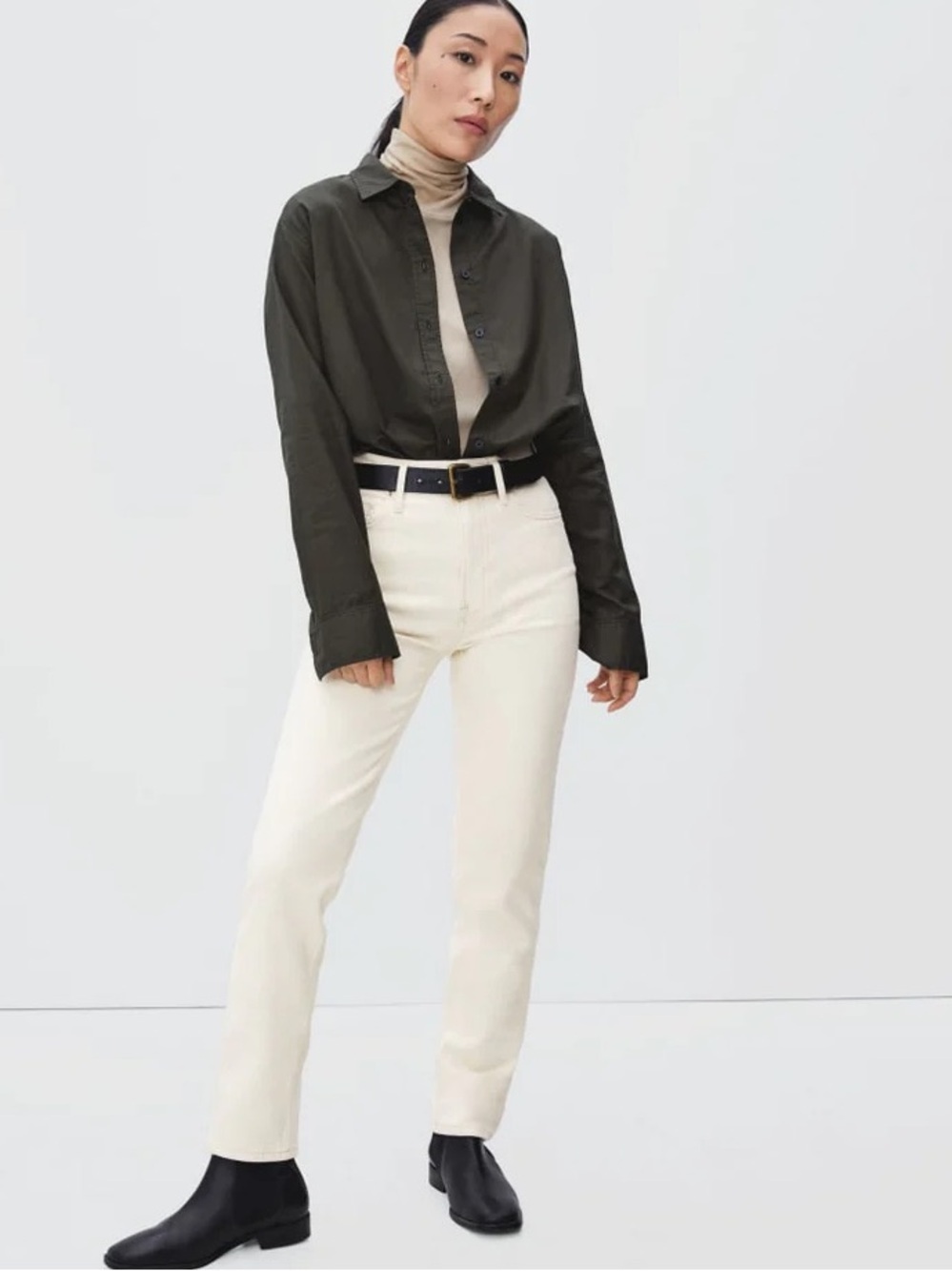 EVERLANE (29) The Original Cheeky Jean Ecru High Waist Straight Leg Denim